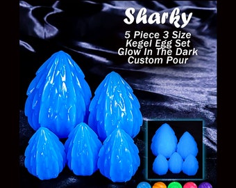 Glow in the Dark 5 Piece 3 Size Matching Set of Sharky Silicone Kegel Eggs