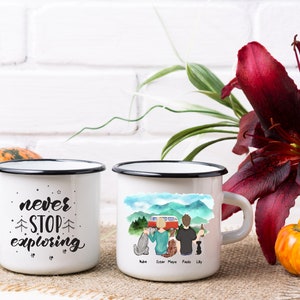 Enamelled metal mug customized with your family