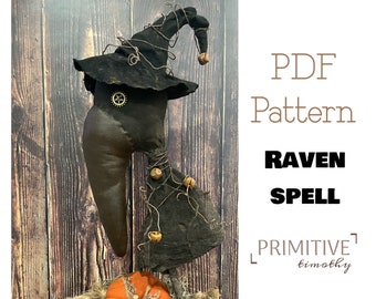 PDF Sewing Pattern - Primitive Halloween Crow Witch - Prim Raven - Crow Crock Poke - Prim Crow - Early Americana Folk Art Doll - Steampunk
