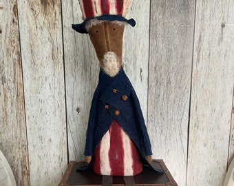 Primitive Uncle Sam Doll - 4th of July Decoration - Americana Folk Art Independence Day Decor - Patriotic Centerpiece - Rustic Heritage Doll