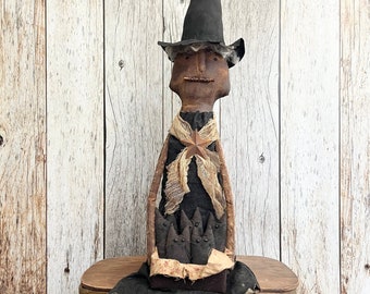 Primitive Witch Doll With Kittens - Cat - Halloween