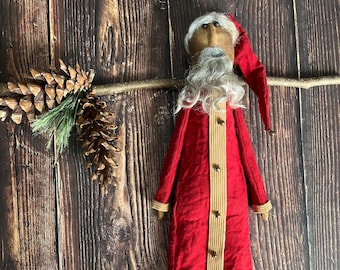 Primitive Santa Claus Hanger: Rustic Christmas Décor, Handmade Folk Art Santa, Country Holiday Decoration