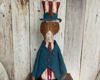 Primitive Uncle Sam Doll: Americana Folk Art, Patriotic Decor