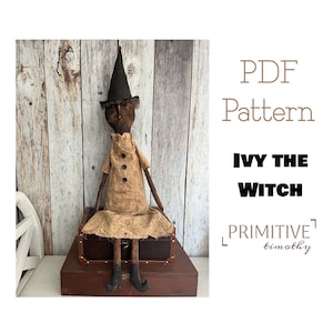 PDF Sewing Pattern - Primitive Witch Doll - Prim Halloween Decor - Early Americana Folk Art Doll - Vintage Inspired Halloween Decoration