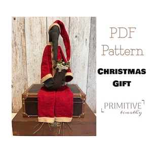 PDF Sewing Pattern - Primitive Santa Claus Crow - Christmas Folk Art Doll - Santa Raven with Stocking - Early Americana Style - Vintage