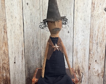 Primitive Witch Doll - Handmade Folk Art Doll - Whimsical Halloween Decor - Rustic Spooky Witch - Prim Americana Halloween Decorations