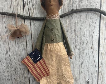 Primitive Betsy Ross Hanger - Rustic 4th of July Decor - Independence Day Doll - Americana Mantle Decoration - Patriotic Accent
