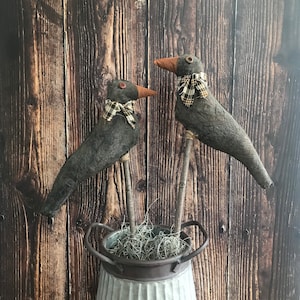 2 Primitive Crow Crock Fillers - Primitive Halloween Decor - Rustic Halloween Decorations - Fall Autumn Decor - Thanksgiving Crock Pokes