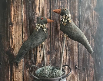 2 Primitive Crow Crock Fillers - Primitive Halloween Decor - Rustic Halloween Decorations - Fall Autumn Decor - Thanksgiving Crock Pokes