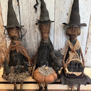 PDF Sewing Pattern - Primitive Witch With Kittens - Halloween Decor ...
