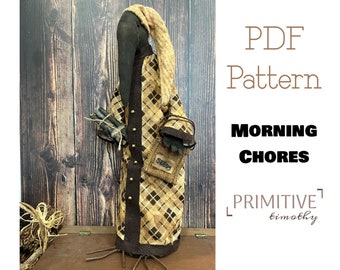 PDF Sewing Pattern - Primitive Winter Crow - Prim Raven with Firewood & Bird Seed - Early Americana Folk Art Doll Pattern - Christmas Decor