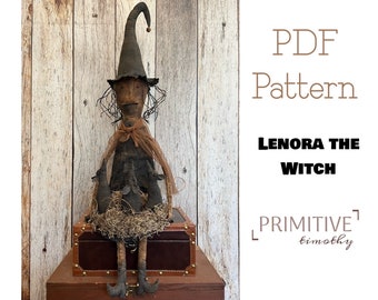 Patron de couture PDF - sorcière primitive avec bébé rat - poupée d'art folklorique - décoration américaine - décorations d'halloween - souris prima sorcière hantée