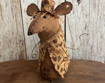 Primitive Fall Mouse Doll: Sunflower Scarecrow, Early Americana Folk Art