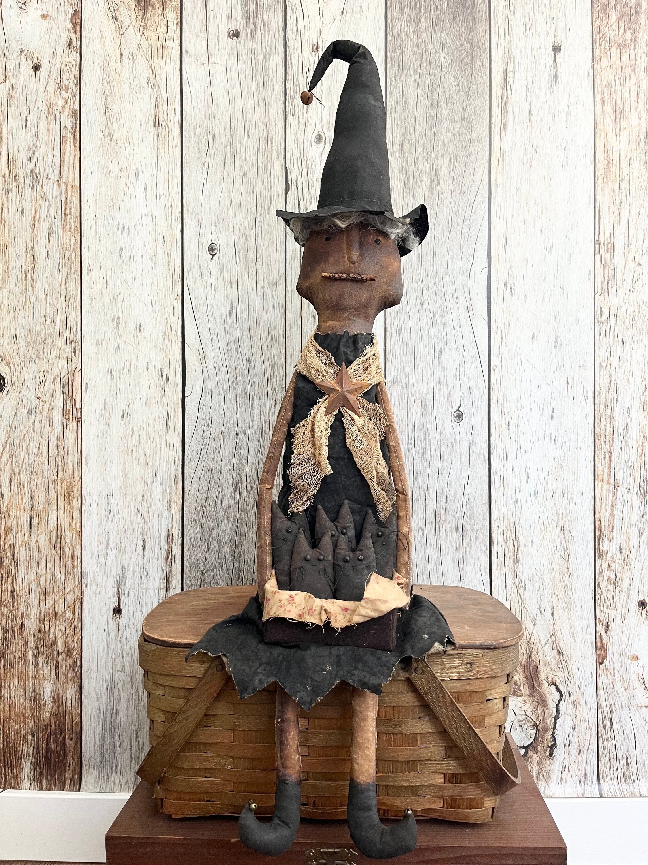 Waw様 Primitive Witch Doll With Kittens - Cat - Halloween