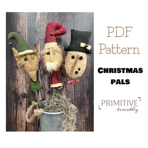 PDF-naaipatroon - Primitieve Kerst Crock Pokes - Kerst Santa Elf Sneeuwpop op Stokken - Crock Filler voor X-Mas - Landdecoraties