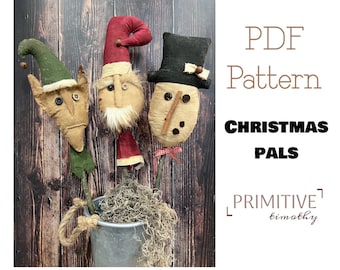 PDF Sewing Pattern - Primitive Christmas Crock Pokes - Xmas Santa Elf Snowman on Sticks - Crock Filler for X-Mas - Country Decorations