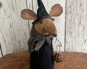 Primitive Witch Mouse - Folk Art Halloween Decor - Rustic/Country Fall Decoration
