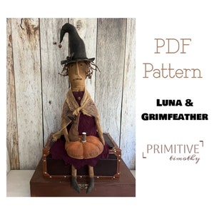 PDF-naaipatroon - primitieve Halloween-heks met pompoen en vogel - volkskunstpop - vroege Americana - vintage geïnspireerd - Halloween-decor