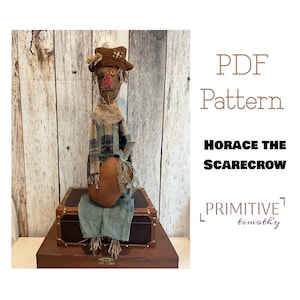 PDF Sewing Pattern - Primitive Scarecrow - Early Americana Fall Decor - Autumn Folk Art Doll - Scarecrow and Pumpkin Easy Sewing Pattern