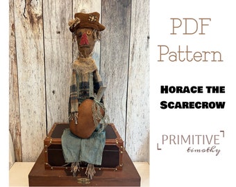 PDF Sewing Pattern - Primitive Scarecrow - Early Americana Fall Decor - Autumn Folk Art Doll - Scarecrow and Pumpkin Easy Sewing Pattern