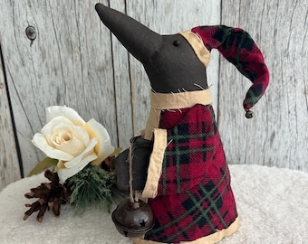 Primitive Christmas Crow with Bell Ornament: Olde World Christmas Decor