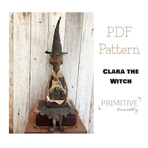 PDF Sewing Pattern - Primitive Witch with Kittens - Halloween Decor - Folk Art Americana Witch and Cat - Spooky Witchy Home Decor - Prim Cat