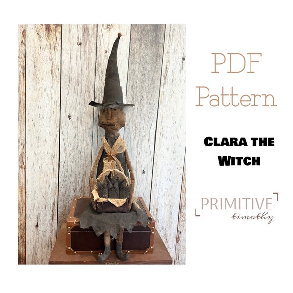 PDF Sewing Pattern - Primitive Witch with Kittens - Halloween Decor - Folk Art Americana Witch and Cat - Spooky Witchy Home Decor - Prim Cat