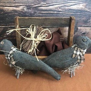 2 Primitive Crows - Primitive Halloween Decor - Primitive Fall Decor - Crow Bowl Filler - Crow Ornie - Halloween Crow