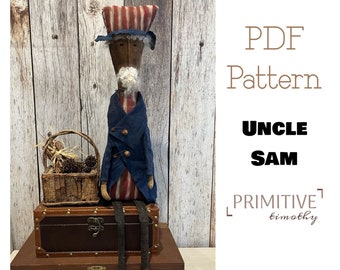 PDF Sewing Pattern: Primitive Uncle Sam Doll,  Americana Decor