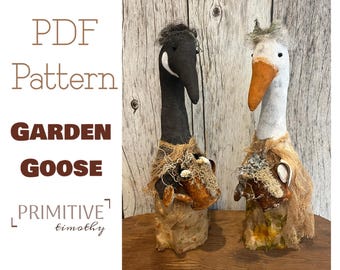 PDF Sewing Pattern - Primitive Garden Goose - Gardening Geese w Watering Cans - Early American Spring/Summer/Easter Figurines - Rustic