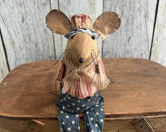 Primitive Patriotic Mouse - 4th of July Folk Art Figurine