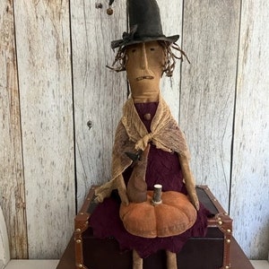 PDF Sewing Pattern - Primitive Halloween Witch With Pumpkin and Bird ...