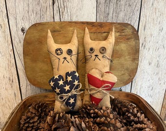 Primitive Patriotic Cat Dough Bowl Fillers: 4th of July Americana Decor