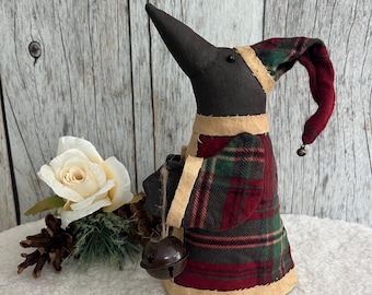 Primitive Christmas Crow with Bell Ornament: Olde World Christmas Decor