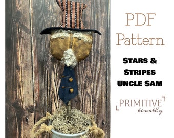 PDF Sewing Pattern: Primitive Americana Doll, Uncle Sam Crock Poke