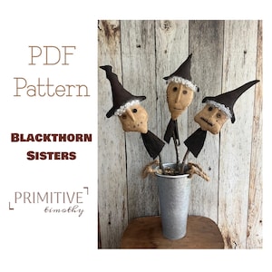 Wzór do szycia w formacie PDF - Wypełniacze do garnków Primitive Witch - Wypełniacze do misek Prim Witches - Wczesnoamerykańskie dekoracje na Halloween - Upiorne dekoracje jesienne