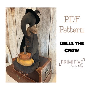 PDF Sewing Pattern - Primitive Crow Witch - Prim Halloween Doll - Raven and Pumpkins - Folk Art Decoration - Early Americana Style - Vintage