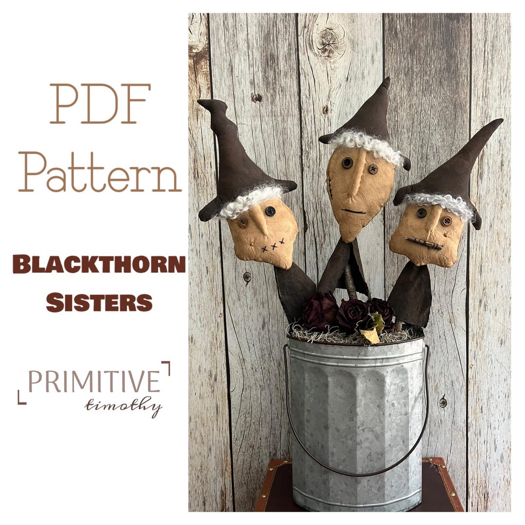 PDF Sewing Pattern - Primitive Witch Crock Fillers - Prim Witches Bowl ...