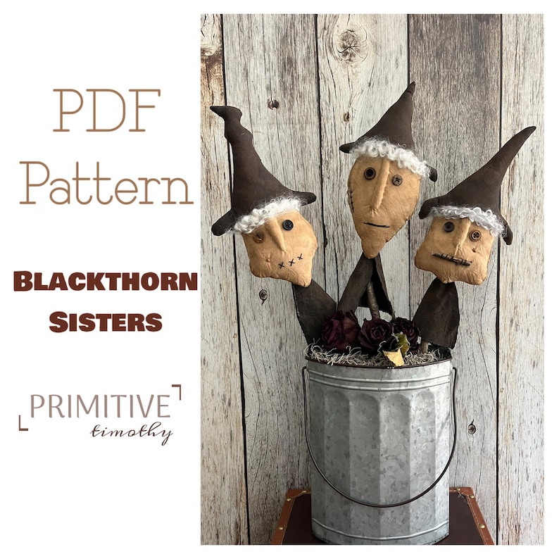 PDF Sewing Pattern - Primitive Witch Crock Fillers - Prim Witches Bowl ...