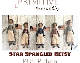 Patrón de costura en PDF: Guirnalda primitiva Betsy Ross - Decoración rústica para la chimenea del 4 de julio - Decoración estadounidense antigua en rojo, blanco y azul - Día de la Independencia