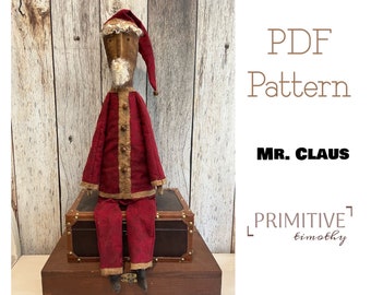 PDF Sewing Pattern - Mr Claus - Primitive Santa Doll - Folk Art Doll - Rustic Christmas Decor - Vintage Inspired Holiday Decorations