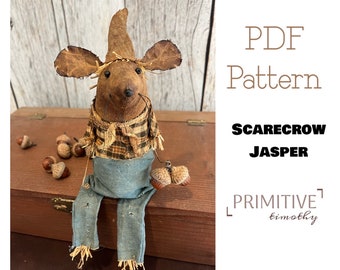 PDF Sewing Pattern - Primitive Scarecrow Mouse - Fall Mantle Decor - Autumn Centerpiece Accent - Thanksgiving Decorating - Farm Mice & Acorn