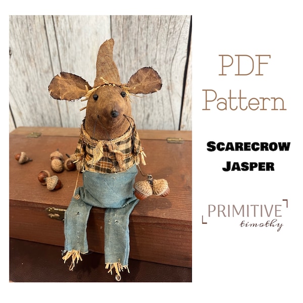 PDF Sewing Pattern - Primitive Scarecrow Mouse - Fall Mantle Decor - Autumn Centerpiece Accent - Thanksgiving Decorating - Farm Mice & Acorn