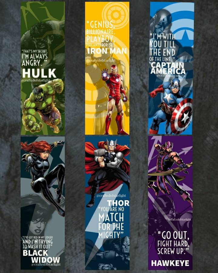 marvel avengers bookmarks the original six etsy