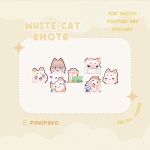 Stream Emotes | Sub/Bit Badges | Channel Point Twitch | Discord and YouTube | White Cat Emote | Kitty | Cute | Funny | Pet | Kawaii