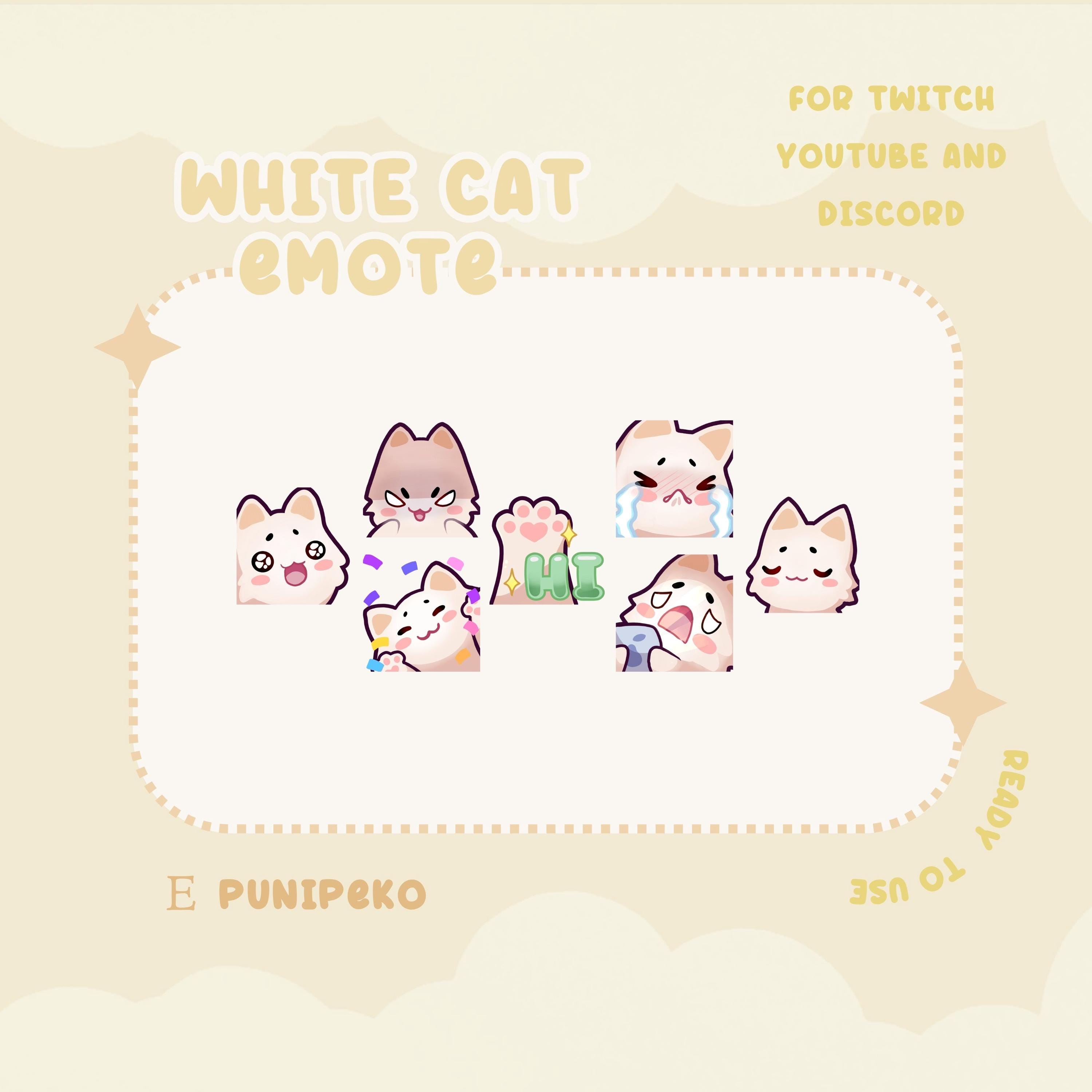 Stream Emotes | Sub/Bit Badges | Channel Point Twitch | Discord and YouTube | White Cat Emote | Kitty | Cute | Funny | Pet | Kawaii