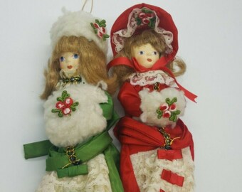 Vintage Set of 2 House of Hatten Victorian Women Ornaments Dolls