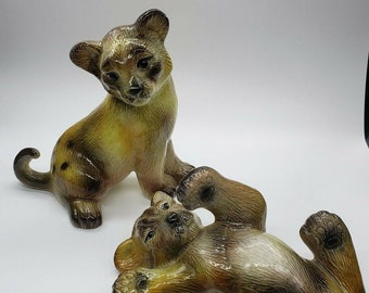 2 MCM Ceramic Leopard Cubs Medium Figures Decor