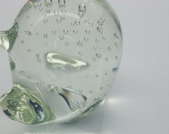 Small Controlled Bubble Clear Glass Paperweight Pig