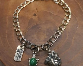 Vintage Sterling Silver WWJD Turtle Ark Charm Bracelet 7"